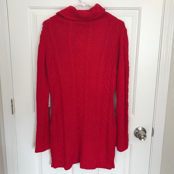 Christmas V28 Cable Knit Thick Turtleneck Sweater Dress Size L Red - Picture 2 of 7